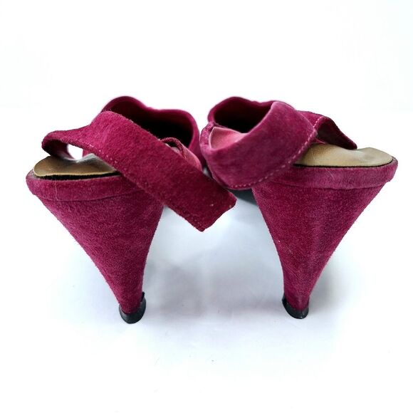 VTG Rush Hour Hot Pink Fuchsia Magenta Suede Strappy Slingback 3" Heels Sz 10 - Picture 5 of 8